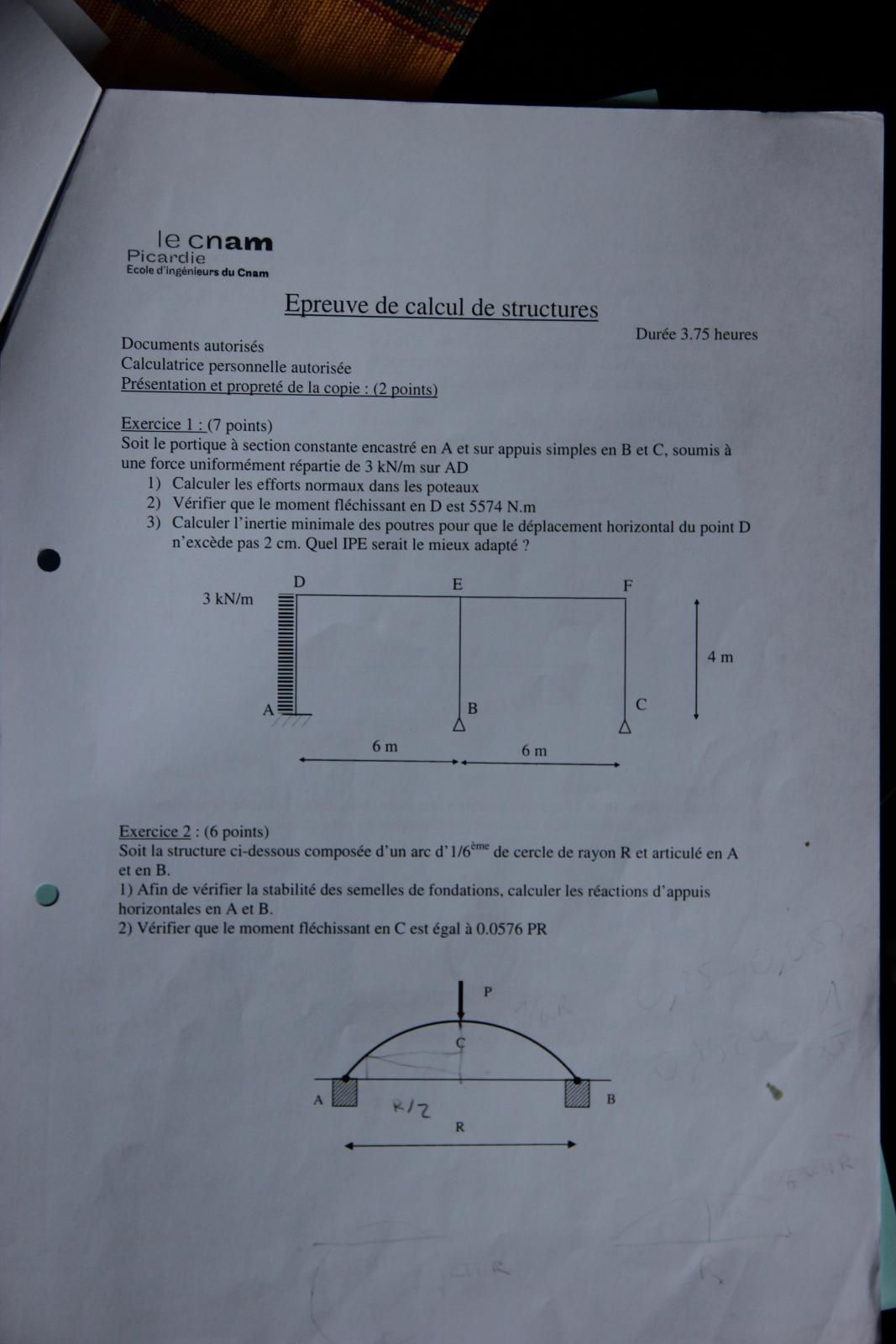 Calcul réaction d'appuis portique 3 appuis - methode des forces